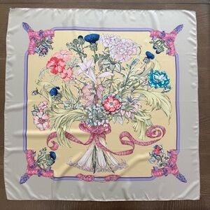 Hermes Floral Bouquet Silk Scarf in Cream Pink Blue
